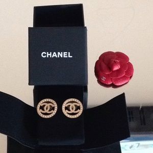 Chanel large stud earrings, holder, box